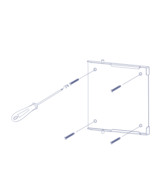 A screwdriver fastening the wall bracket with four anchor screws