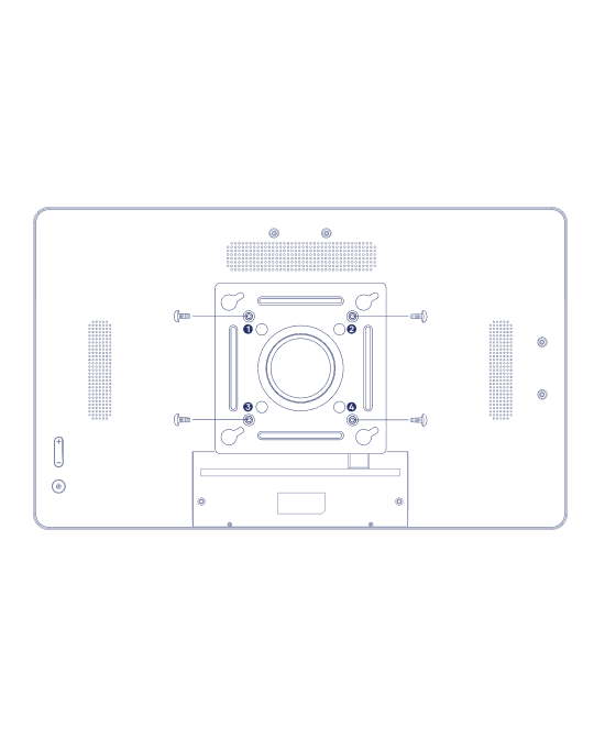 The mounting bracket screwed to the four numbered holes on the back of the Home Hub