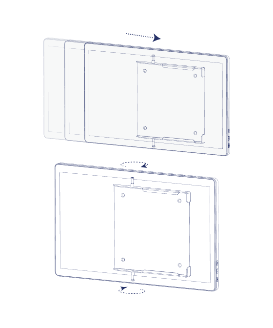 The Home Hub sliding onto the wall bracket in landscape orientation