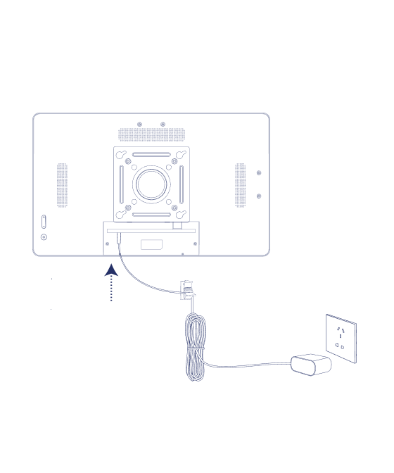The power cable connected to the back of the Home Hub and routed to a wall outlet