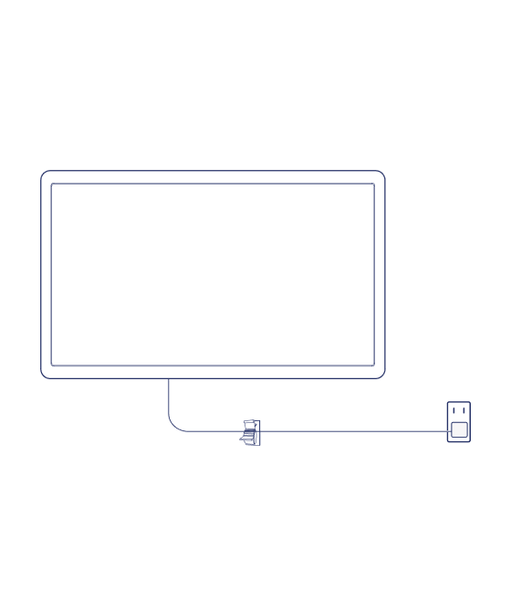 The Home Hub hanging on the wall in landscape orientation with its power cord running to an outlet